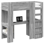 vidaXL Cadre de lit superposé avec bureau Gris Sonoma 75 x 190 cm