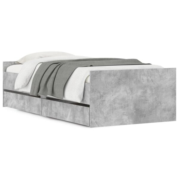 vidaXL Cadre de lit avec tiroirs sans matelas gris béton 90x200 cm