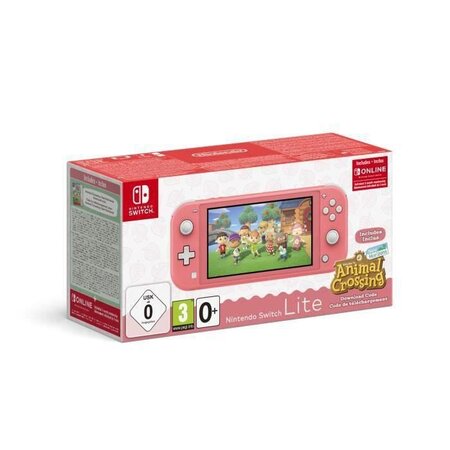 Pack Nintendo Switch Lite Corail + Animal Crossing New Horizons + Abonnement 3 mois Individuel au service Nintendo Switch Online
