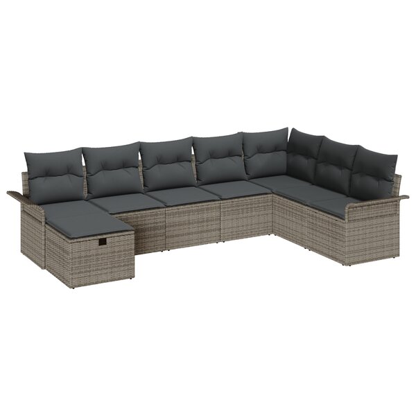 Ensemble de 8 pièces de canapé de jardin avec coussins Gris Poly Rattan