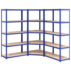 vidaXL Étagères à 5 niveaux 3 Pièces Bleu Acier et bois d'ingénierie