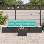 vidaXL Ensemble de canapé de jardin avec coussin 5 Pièces Noir Poly rotin