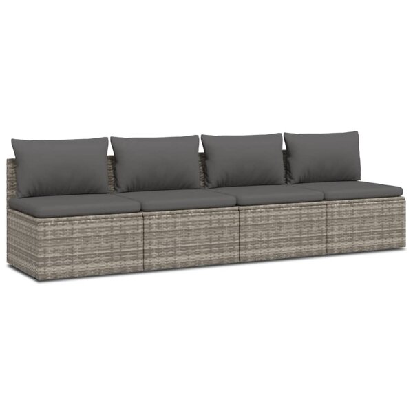 vidaXL Salon de jardin 4 Pièces avec coussins Gris Résine tressée