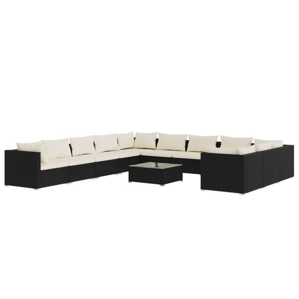 vidaXL Salon de jardin 12 Pièces avec coussins Résine tressée Noir