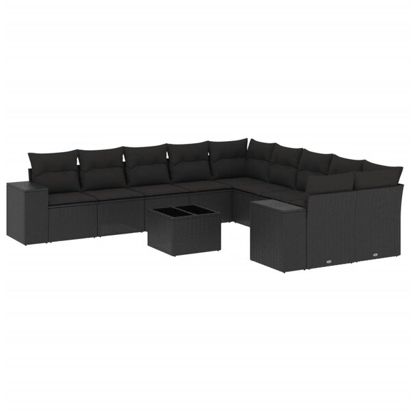 vidaXL Salon de jardin 11 Pièces avec coussins noir résine tressée