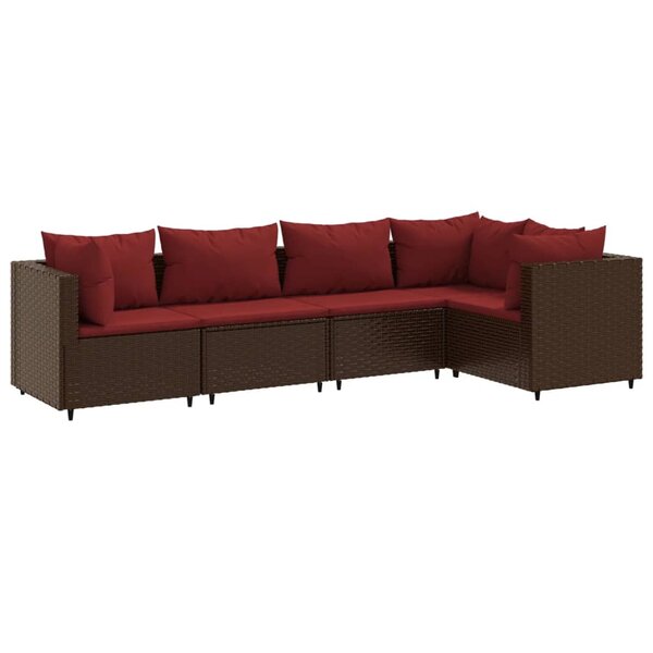vidaXL Salon de jardin 5 Pièces avec coussins Marron Résine tressée
