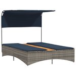 vidaXL Chaise longue double avec auvent et coussins en polyrotin gris