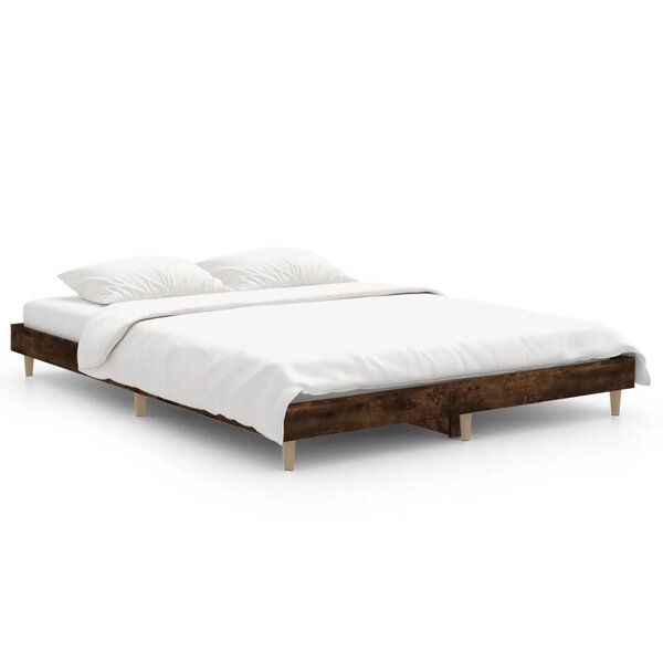 vidaXL Cadre de lit chêne fumé 135x190 cm bois d'ingénierie