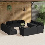 vidaXL Salon de jardin 13 Pièces avec coussins Résine tressée Noir