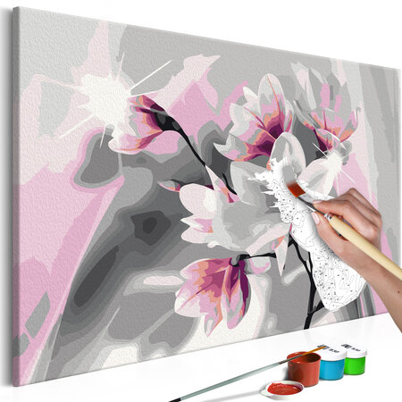 Tableau à peindre par soi-même - magnolia (fond gris) l x h en cm 60x40