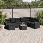 vidaXL Salon de jardin 9 Pièces avec coussins noir résine tressée