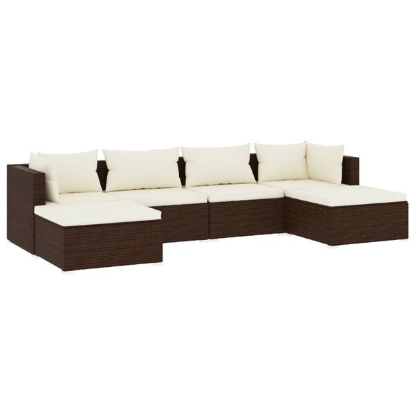 vidaXL Salon de jardin 6 Pièces avec coussins Résine tressée Marron