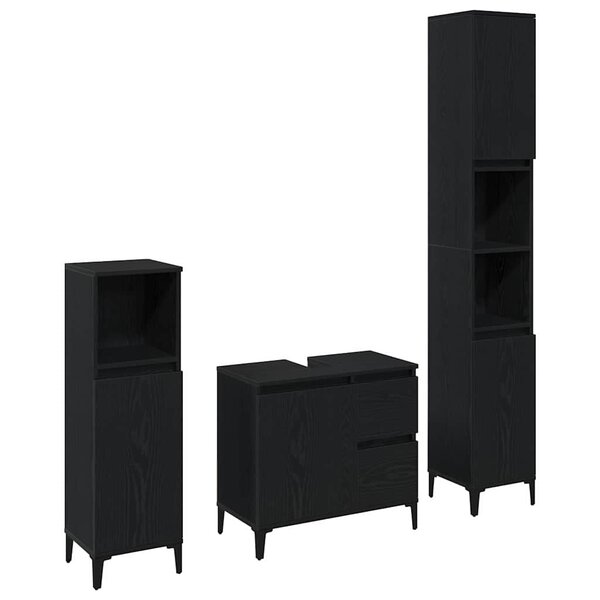 vidaXL Ensemble de mobilier de salle de bain avec tiroir 3 Pièces Noir
