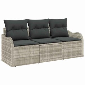 vidaXL Ensemble de canapé de jardin 3 Pièces Gris clair polyrotin
