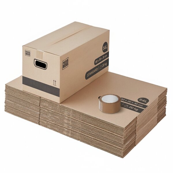 Pack and Move - Lot 20 cartons déménagement stockage standard - 60 x 30 x 30 cm - Poignées renforcées - 1 adhésif offert
