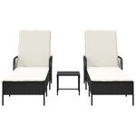 vidaXL Set de chaises longues 3 pièces Noir et crème Ratan PE  métal