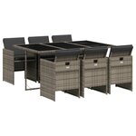 vidaXL Ensemble à manger de jardin et coussins 7 Pièces gris rotin