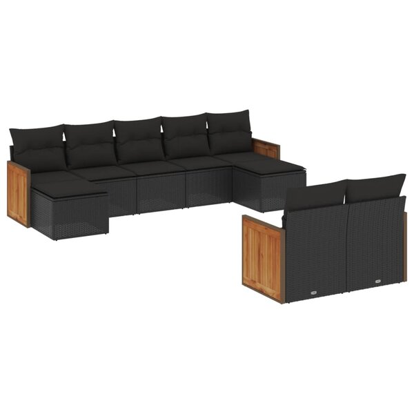 vidaXL Salon de jardin 9 Pièces avec coussins noir résine tressée