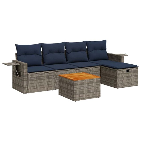 vidaXL Salon de jardin 6 Pièces avec coussins gris résine tressée