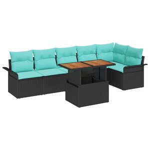 vidaXL Ensemble de canapé de jardin 7 Pièces Noir Poly rotin