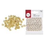 80 perles bois triangles 5 mm + Ficelle dorée & blanche 15 m