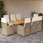 vidaXL Ensemble à manger de jardin et coussins 9 Pièces beige Poly rotin