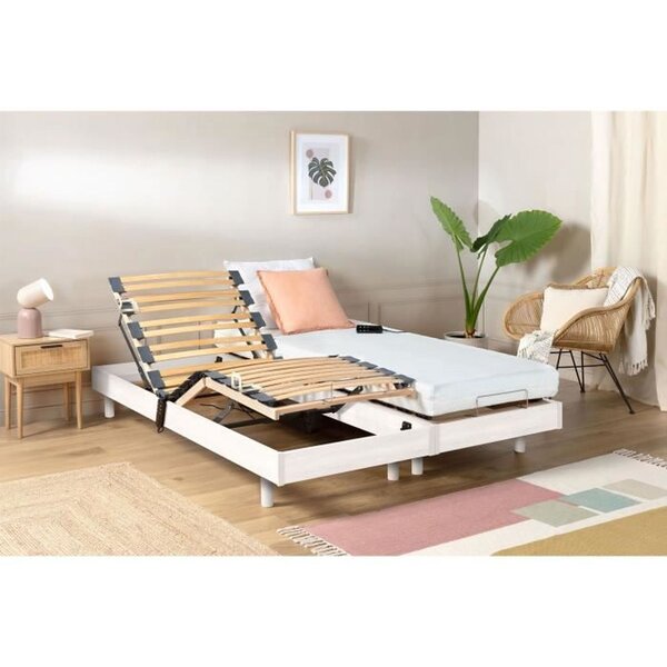 Ensemble relaxation TALCA matelas + sommiers électriques blanc satiné 2 x 80 x 200