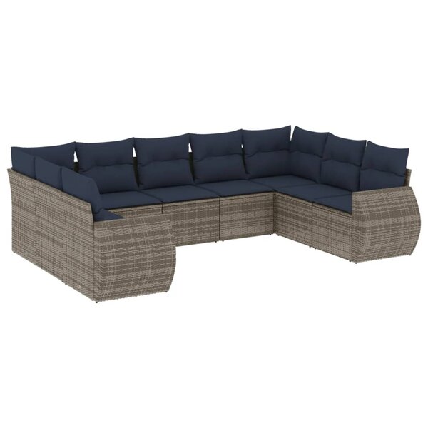 vidaXL Salon de jardin 9 Pièces avec coussins gris résine tressée