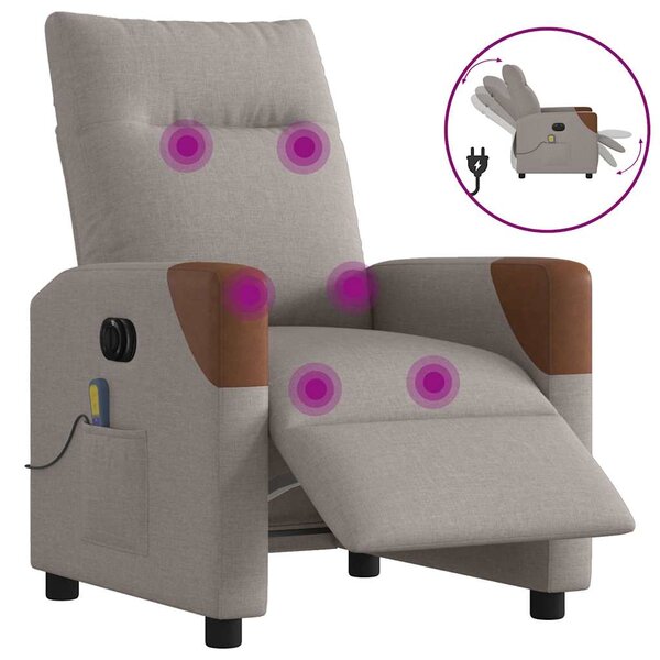 vidaXL Fauteuil de massage inclinable électrique Taupe Tissu