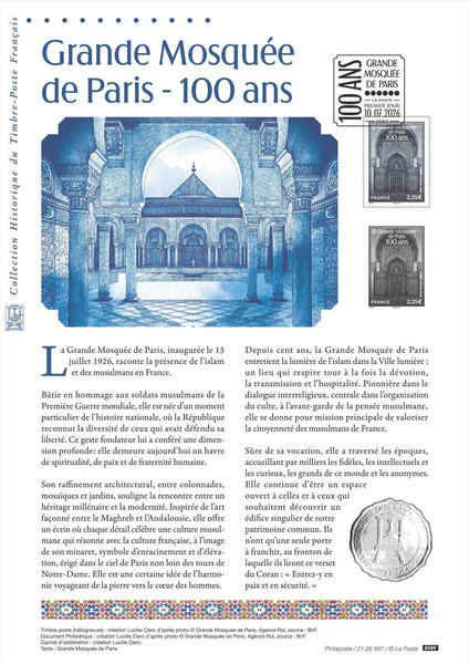 Document philatélique - 100 ans de la grande Mosquée de Paris