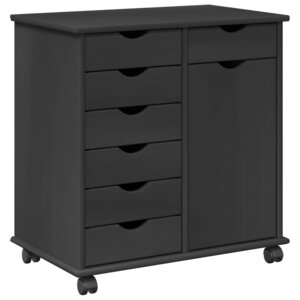 vidaXL Cabinet roulant 63 5 x 39 x 65 5 cm Bois de Pin Massif Gris