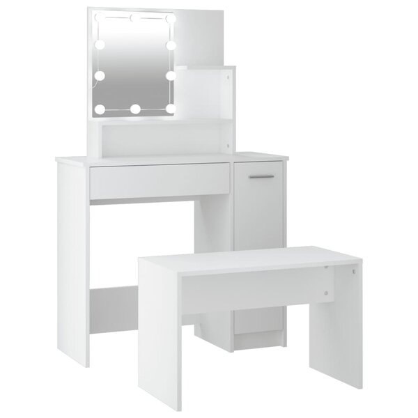 vidaXL Ensemble de coiffeuse avec LED Blanc Bois d'ingénierie