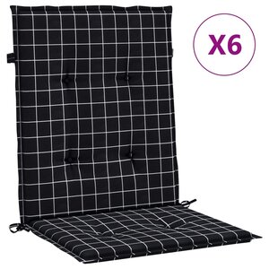 vidaXL Coussins de chaise à dossier bas lot de 6 noir à carreaux tissu