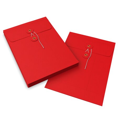 Lot de 10 enveloppes à soufflets à rondelle et ficelle rouge 229x162