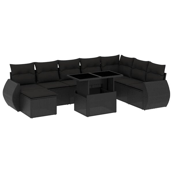 vidaXL Salon de jardin 9 Pièces avec coussins noir résine tressée