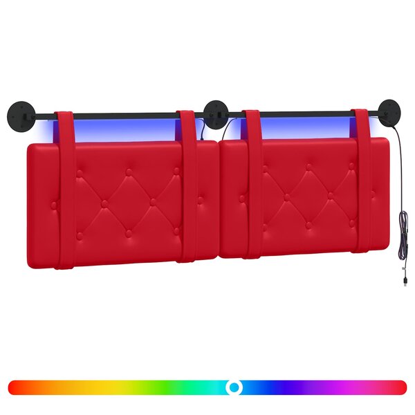 vidaXL Tête de lit suspendue Avec lumière LED Rouge Simili cuir