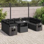 vidaXL Salon de jardin 10 Pièces avec coussins noir résine tressée