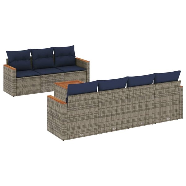 vidaXL Salon de jardin 8 Pièces avec coussins gris résine tressée