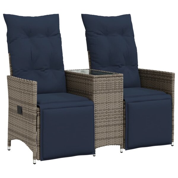 vidaXL Canapé de jardin inclinable 2 places avec Table en résine tressée grise