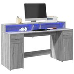 Bureau table poste de travail meuble d'ordinateur informatique étude et lumières LED sonoma 160 x 55 x 91 cm bois ingénierie gris 02_0023809