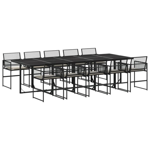 vidaXL Ensemble à manger de jardin 11 Pièces coussins noir résine tressée