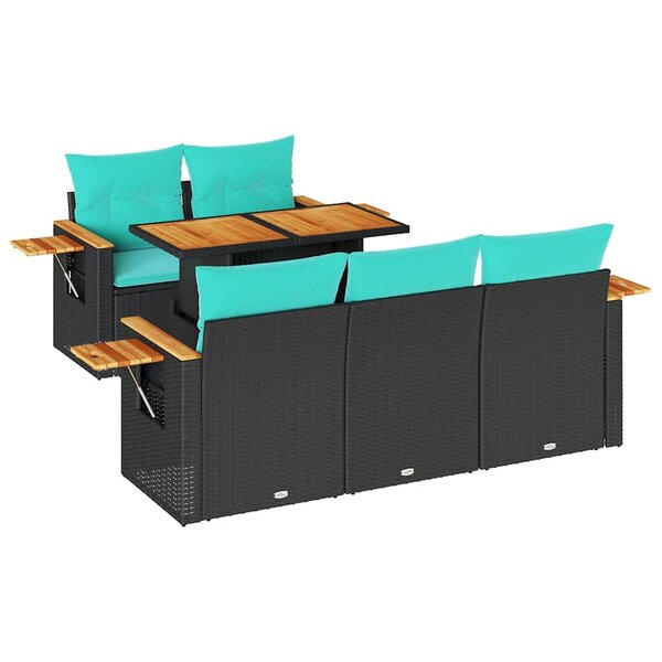 vidaXL Salon de jardin 6 Pièces avec coussins noir résine tressée