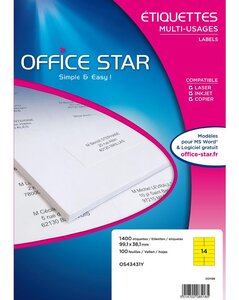 1400 étiquettes office star ilc jaune 99,1 x 38,1 mm office star
