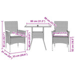 vidaXL Ensemble à manger de jardin et coussins 3 Pièces beige rotin verre