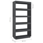 vidaXL Bibliothèque/Séparateur de pièce Gris 80x35x167 cm Pin massif