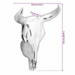 Cabeza de toro montada en la pared en plata de 34x13x53 cm de aluminio