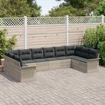 vidaXL Ensemble de canapé de jardin 10 Pièces Gris clair polyrotin