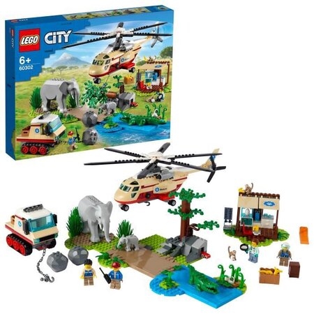 Lego 60302 city wildlife l'opération de sauvetage des animaux sauvages  jouet voiture vétérinaire  jeu d'hélicoptere