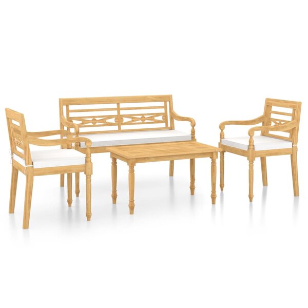 vidaXL Salon de jardin 4 Pièces avec coussins Bois de teck solide