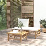 vidaXL Salon de jardin 3 Pièces avec coussins blanc crème bambou